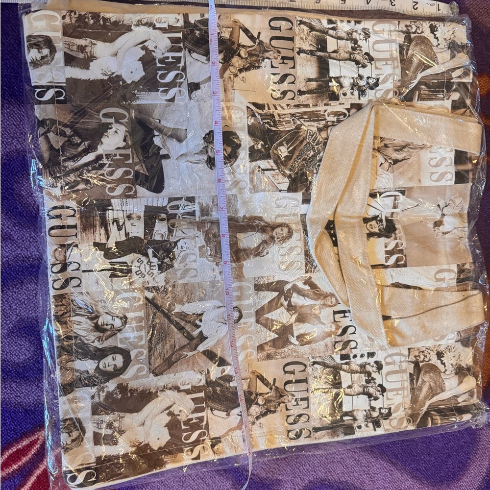Guess Beige & Brown Collage Logo Tote - Picture 3 of 4